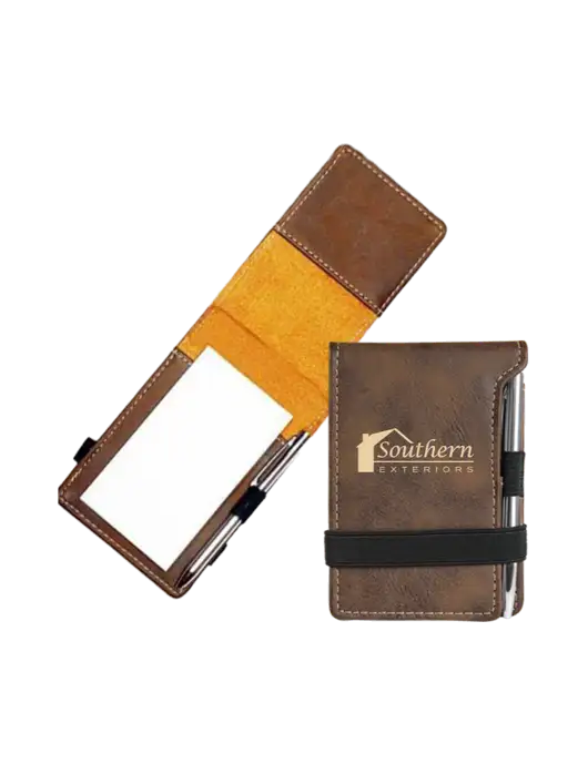 Rustic Leatherette Mini Notepad w/Pen, 3.25 x 4.75 w/Southern Exteriors Logo