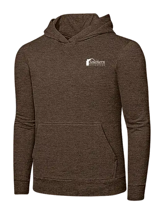 Heather Dark Chocolate Brown 7.8 oz Ring Spun Hooded Sweatshirt w/Southern Exteriors Logo
