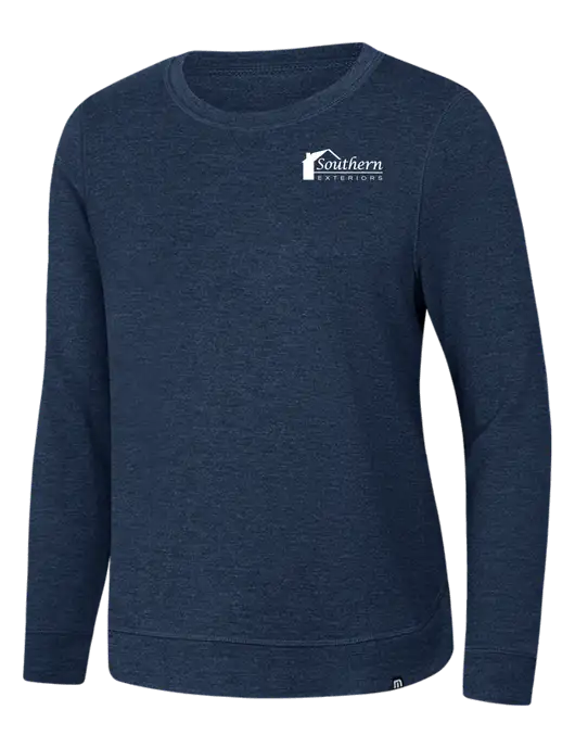 TravisMathew Womens Dark Slate Blue Heather Lightweight Long Weekend Crew w/Southern Exteriors Logo
