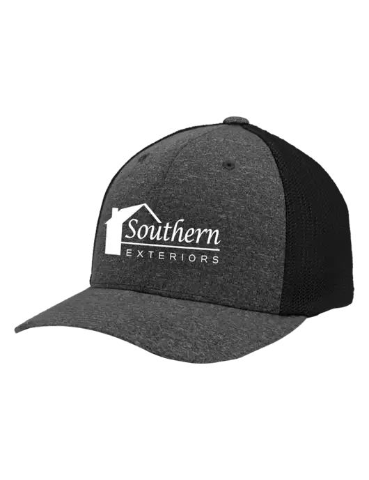Flexfit Black/Dark Charcoal Heather Melange Mesh Back Trucker Cap w/Southern Exteriors Logo