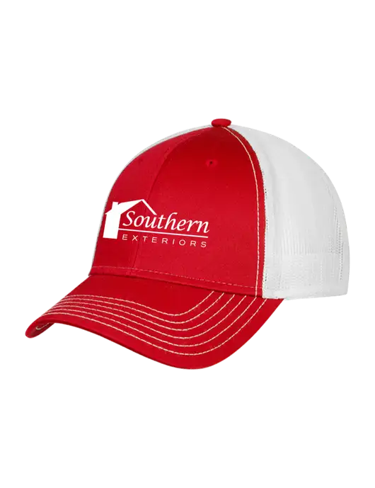 Red/White Mesh Trucker Cap Snap Back w/Southern Exteriors Logo