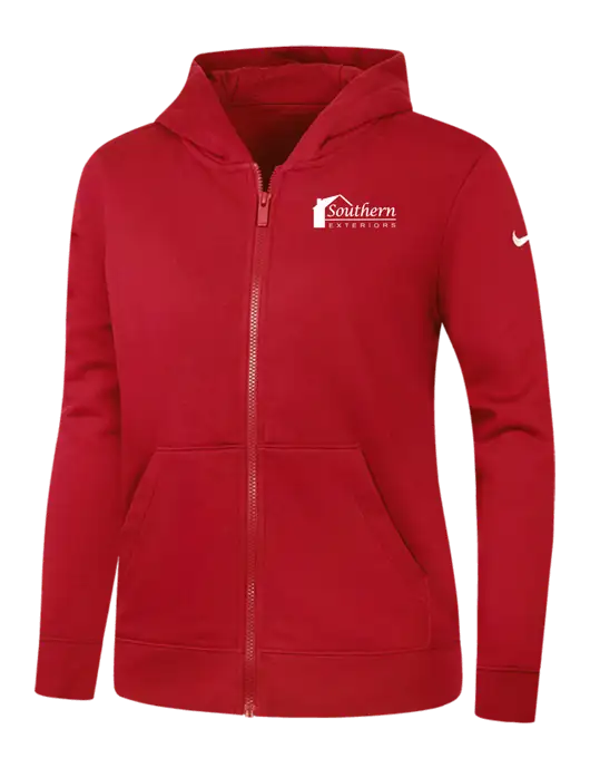 Nike Womens Club Fleece Sleeve Swoosh Full-Zip Red Hoodie w/Southern Exteriors Logo