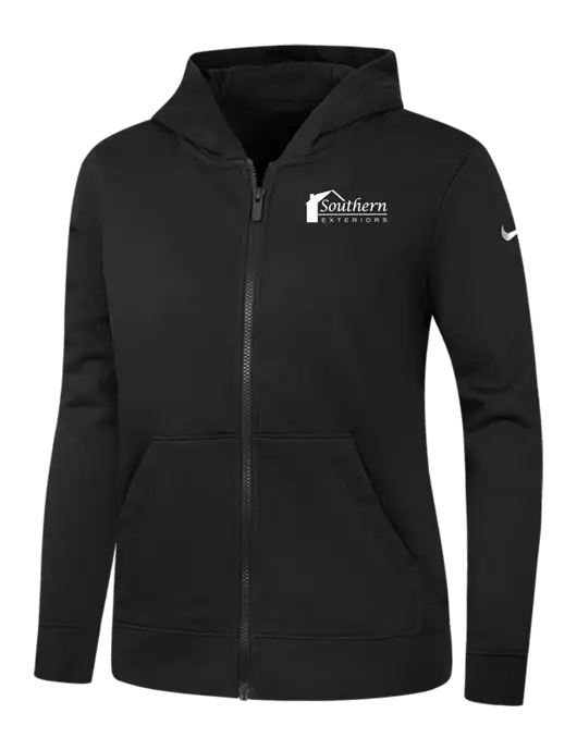 Nike Womens Club Fleece Sleeve Swoosh Full-Zip Black Hoodie w/Southern Exteriors Logo
