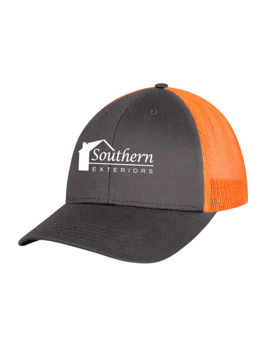 Neon Orange/Charcoal Mesh Trucker Cap Snap Back w/Southern Exteriors Logo