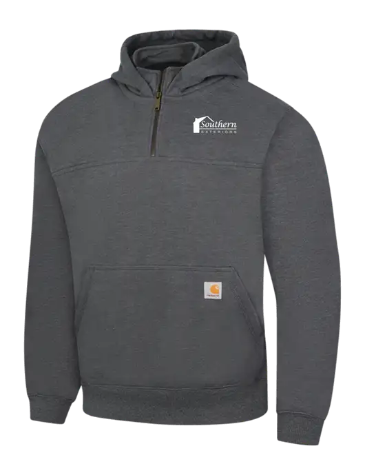 Carhartt Dark Grey Heather Rain Defender Paxton Heavyweight Hooded 1/4 Zip Mock Sweatshirt w/Southern Exteriors Logo