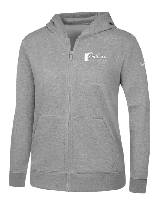 Nike Womens Club Fleece Sleeve Swoosh Full-Zip Dark Grey Heather Hoodie w/Southern Exteriors Logo