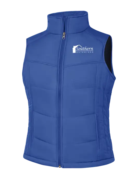 Womens Dark Royal Blue/Black Puffy Vest w/Southern Exteriors Logo