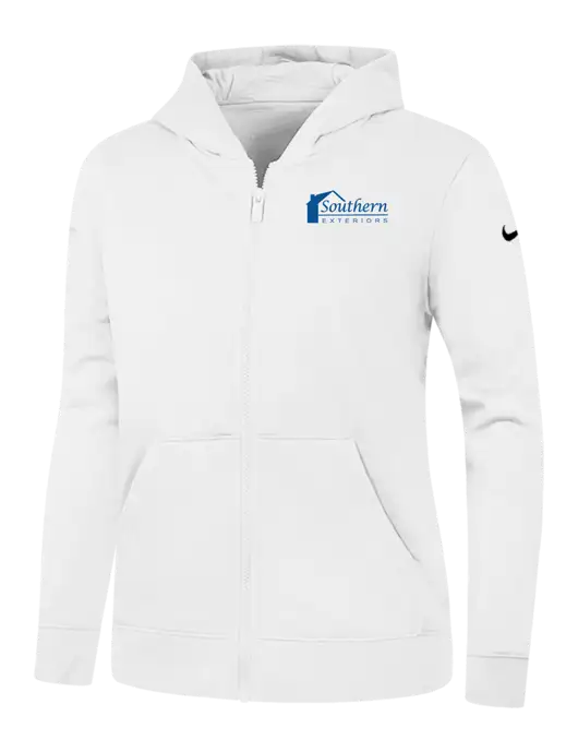 Nike Womens Club Fleece Sleeve Swoosh Full-Zip White Hoodie w/Southern Exteriors Logo