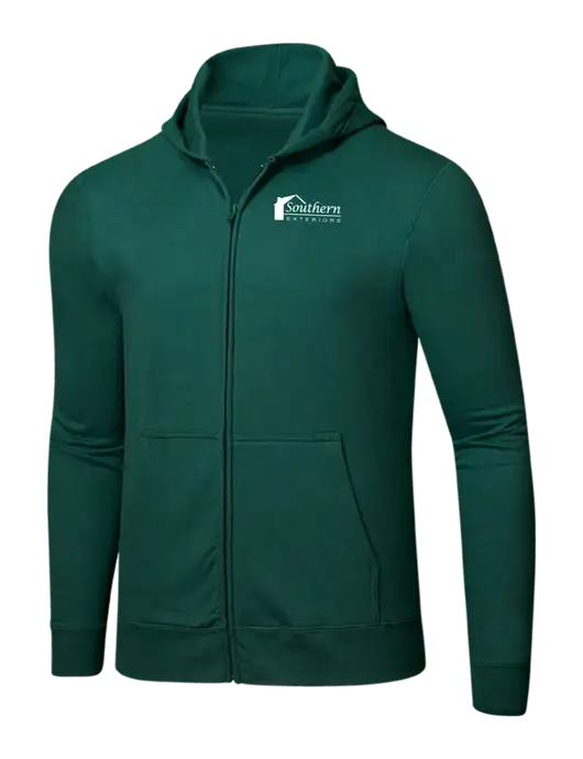 Forest Green 8.5 oz Ring Spun Zip Hooded Sweatshirt w/Southern Exteriors Logo