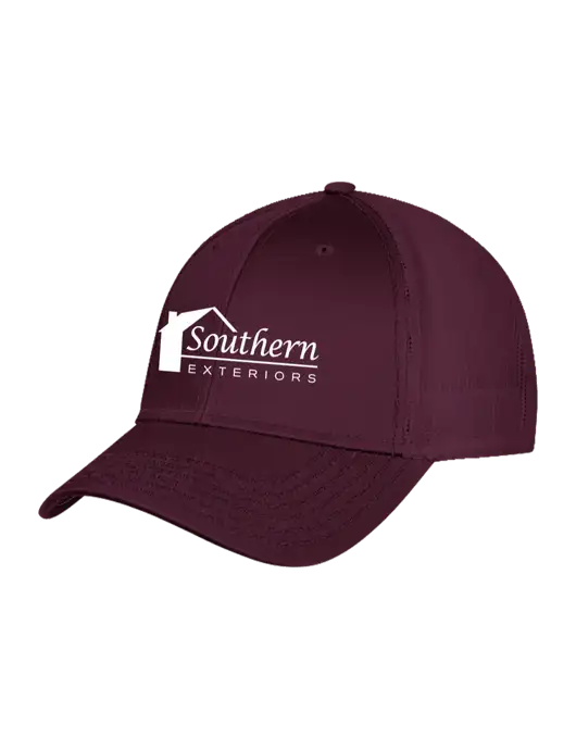 Maroon Mesh with Maroon Stitching on Bill Trucker Cap Snap Back w/Southern Exteriors Logo