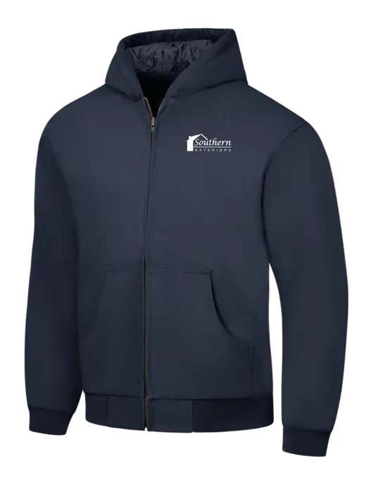 CornerStone Navy Duck Cloth Hooded Work Jacket w/Southern Exteriors Logo