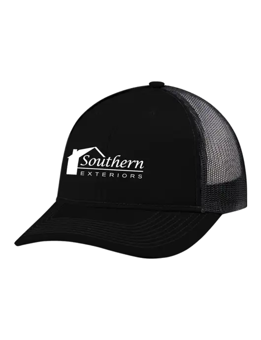 Snapback Ponytail Trucker Cap Black w/Black Mesh w/Southern Exteriors Logo