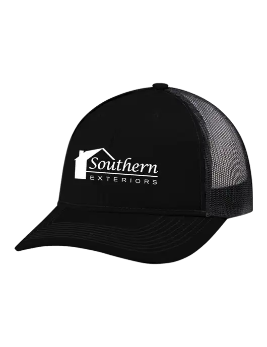 Snapback Ponytail Trucker Cap Black w/Black Mesh w/Southern Exteriors Logo