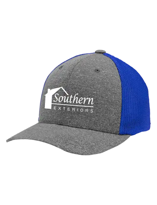 Flexfit Royal/Medium Grey Heather Melange Mesh Back Trucker Cap w/Southern Exteriors Logo