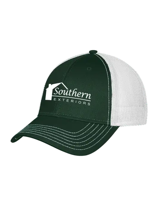 Dark Green/White Mesh Trucker Cap Snap Back w/Southern Exteriors Logo