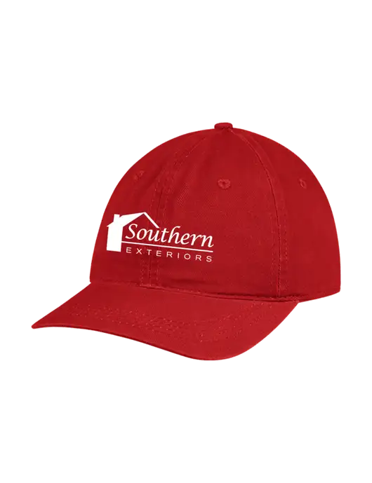 Garment Washed Unstructured Twill Red Cap w/Southern Exteriors Logo