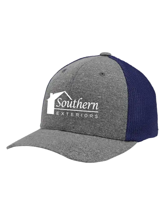 Flexfit Navy/Medium Grey Heather Melange Mesh Back Trucker Cap w/Southern Exteriors Logo