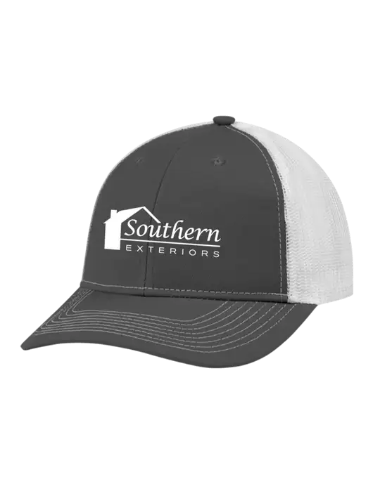 Snapback Ponytail Trucker Cap Dark Grey w/White Mesh w/Southern Exteriors Logo
