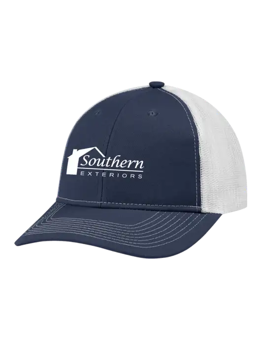 Snapback Ponytail Trucker Cap Navy w/White Mesh w/Southern Exteriors Logo