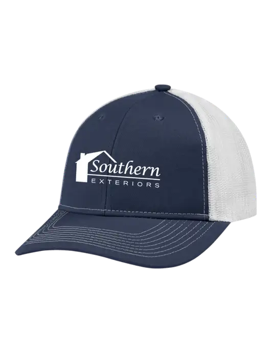 Snapback Ponytail Trucker Cap Navy w/White Mesh w/Southern Exteriors Logo