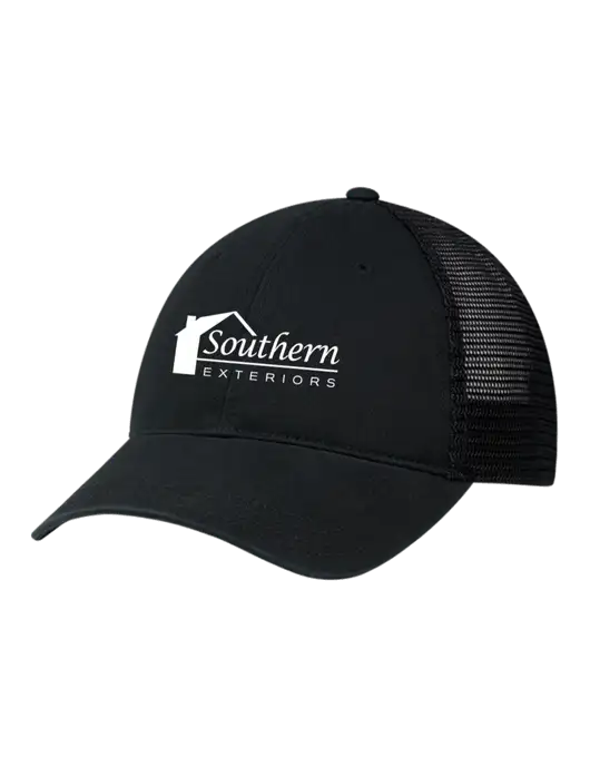 Richardson 111 Garment Washed Trucker Cap Black w/Black Mesh w/Southern Exteriors Logo