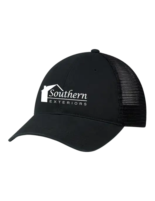 Richardson 111 Garment Washed Trucker Cap Black w/Black Mesh w/Southern Exteriors Logo