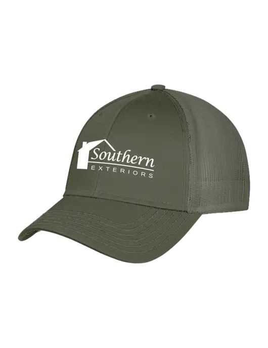 Olive Green Mesh Trucker Cap Snap Back w/Southern Exteriors Logo