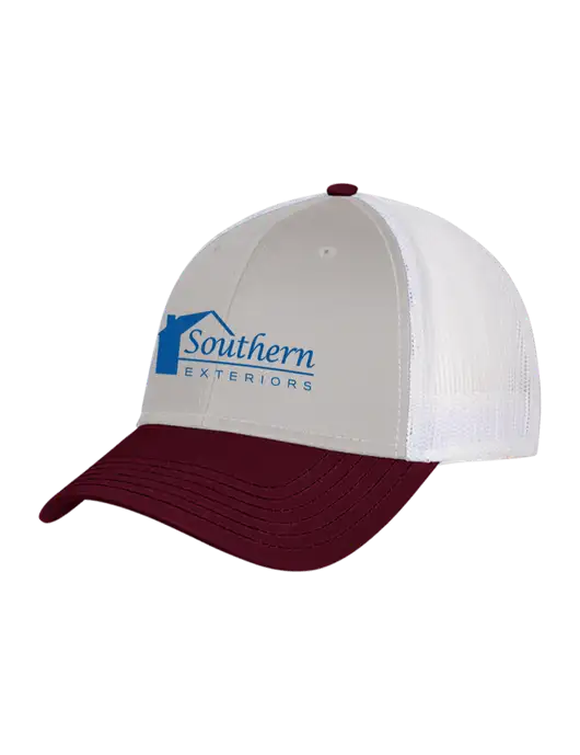Maroon/Heather Grey/White Mesh Trucker Cap Snap Back w/Southern Exteriors Logo