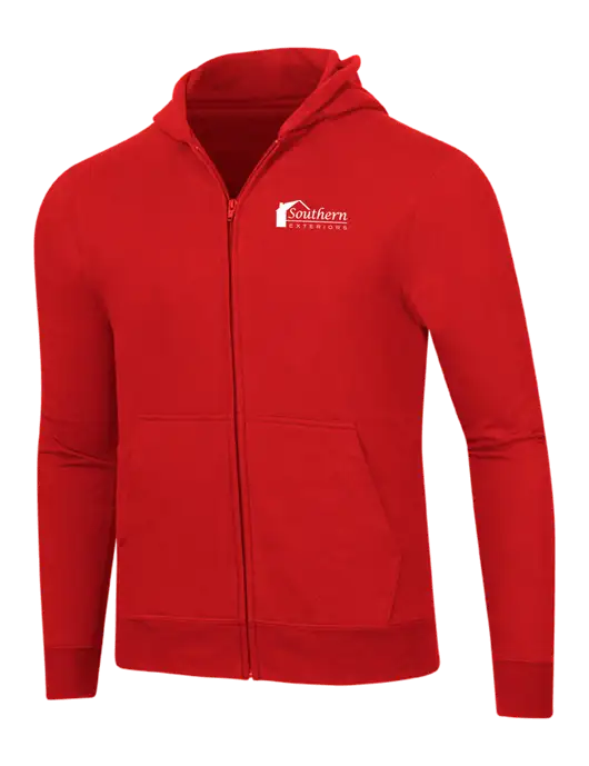 Bright Red 8.5 oz Ring Spun Zip Hooded Sweatshirt w/Southern Exteriors Logo