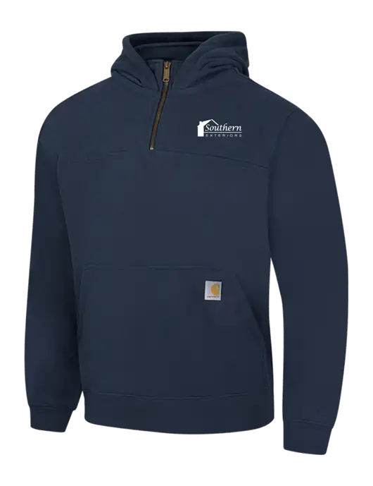 Carhartt Navy Rain Defender Paxton Heavyweight Hooded 1/4 Zip Mock Sweatshirt w/Southern Exteriors Logo