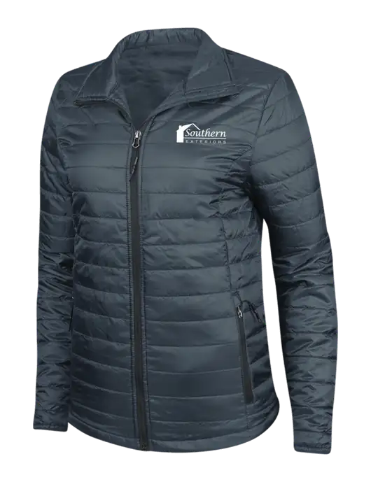 Navy Womens Puffy Packable Jacket w/Southern Exteriors Logo