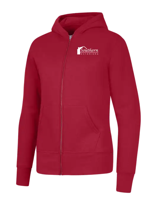 Red Womens Core Fleece Full-Zip Hooded Sweatshirt w/Southern Exteriors Logo