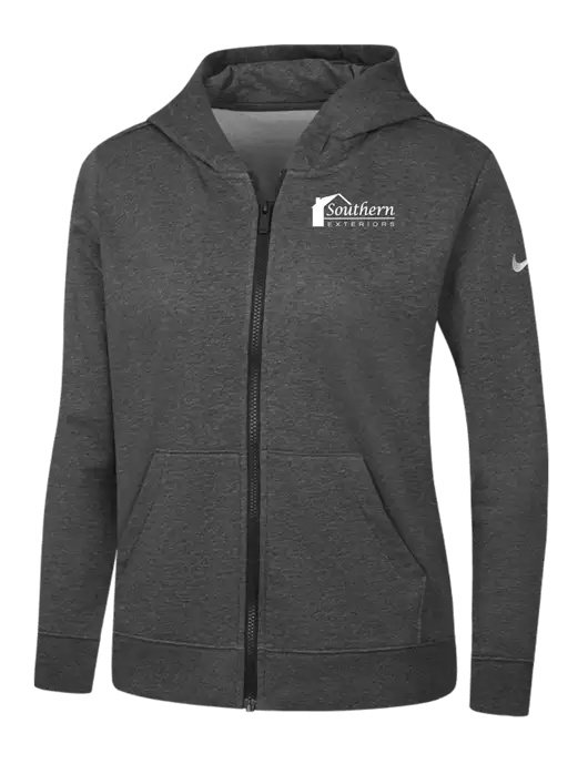Nike Womens Club Fleece Sleeve Swoosh Full-Zip Charcoal Heather Hoodie w/Southern Exteriors Logo