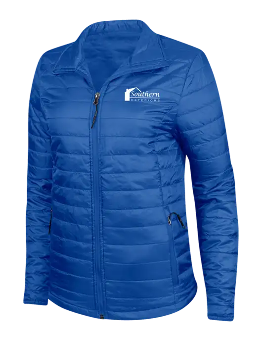 Dark Royal Blue Womens Puffy Packable Jacket w/Southern Exteriors Logo