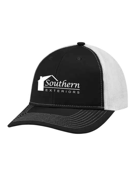 Snapback Ponytail Trucker Cap Black w/White Mesh w/Southern Exteriors Logo