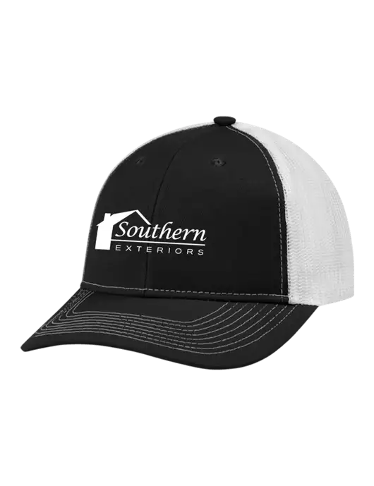 Snapback Ponytail Trucker Cap Black w/White Mesh w/Southern Exteriors Logo