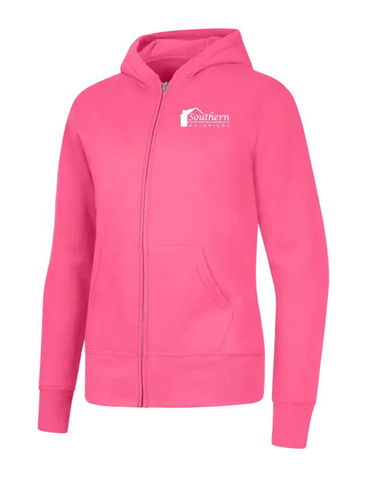 Neon Pink Womens Core Fleece Full-Zip Hooded Sweatshirt w/Southern Exteriors Logo