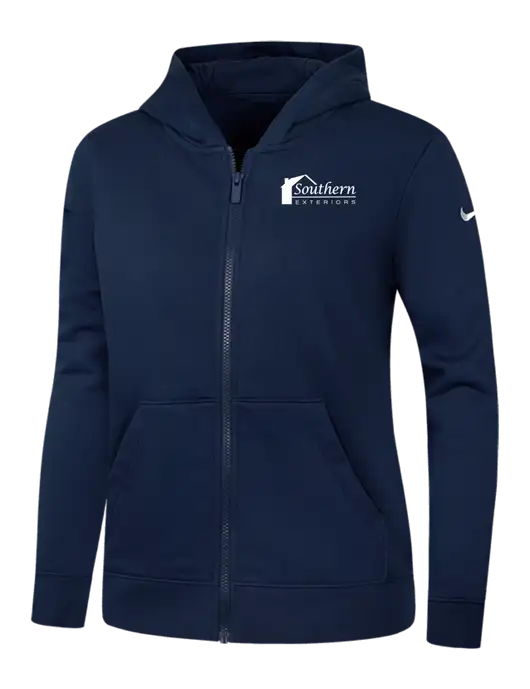 Nike Womens Club Fleece Sleeve Swoosh Full-Zip Dark Navy Hoodie w/Southern Exteriors Logo