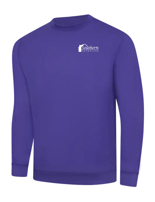 Purple 9 oz 50/50 Cotton/Poly Crew Sweatshirt w/Southern Exteriors Logo