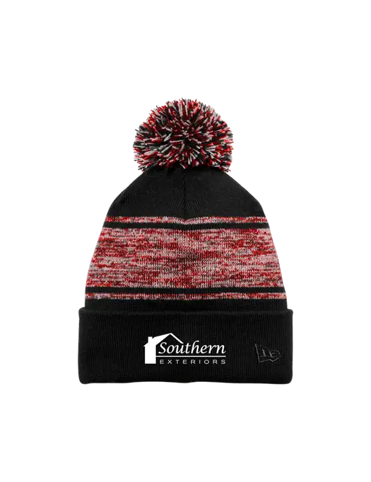 New Era Black/Red Knit Chilled Pom Beanie w/Southern Exteriors Logo