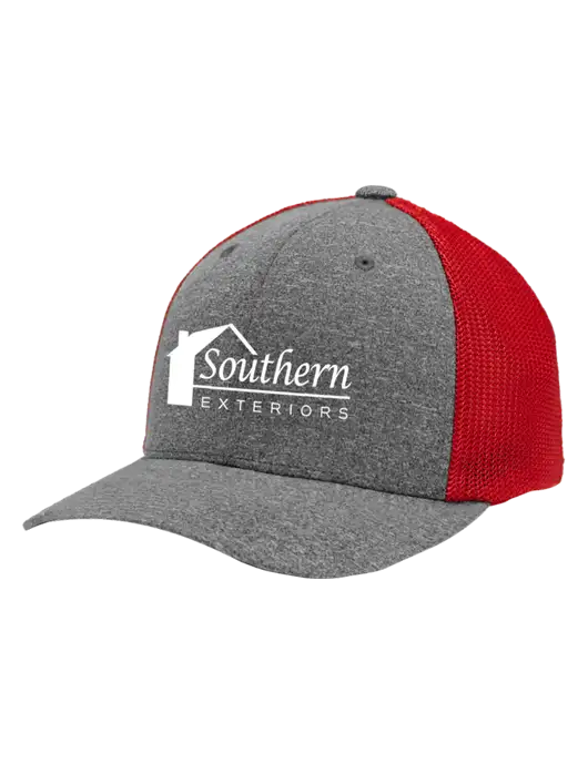 Flexfit Red/Medium Grey Heather Melange Mesh Back Trucker Cap w/Southern Exteriors Logo