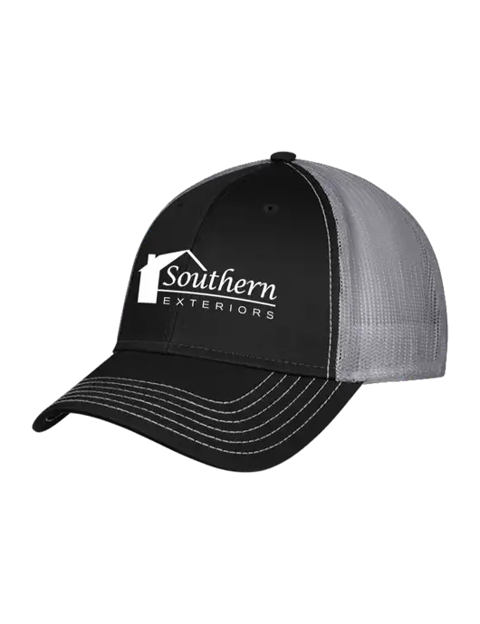 Black/Medium Dark Grey Mesh Trucker Cap Snap Back w/Southern Exteriors Logo