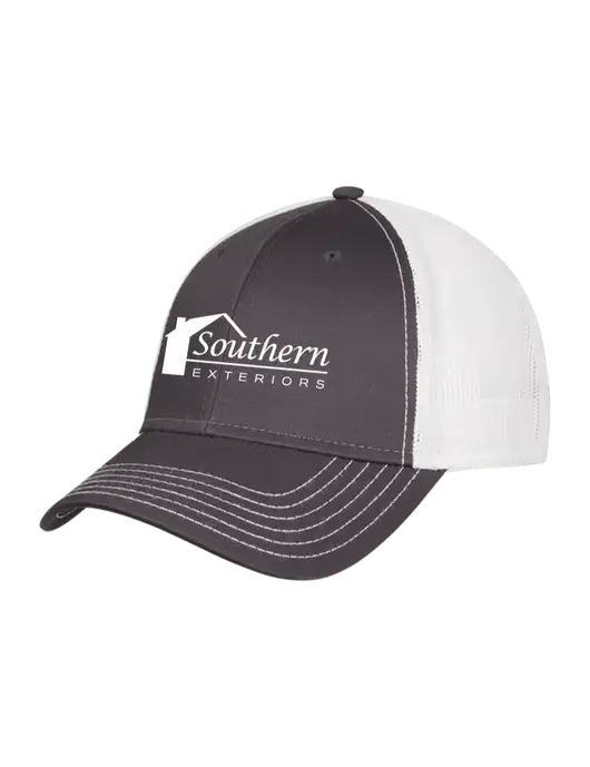 Dark Grey/White Mesh Trucker Cap Snap Back w/Southern Exteriors Logo