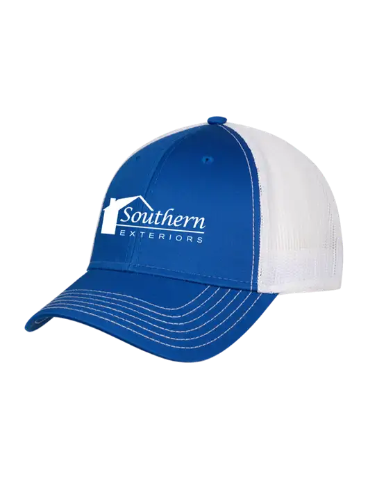 Royal & White Mesh Trucker Cap Snap Back w/Southern Exteriors Logo