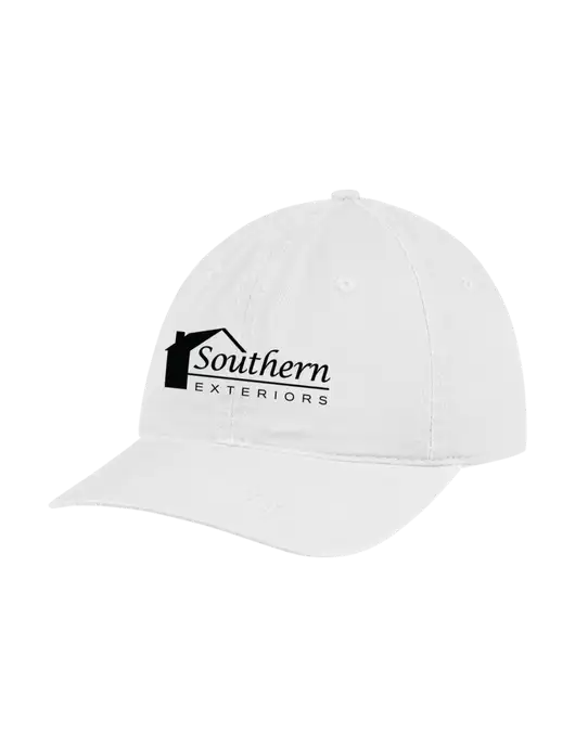 Garment Washed Unstructured Twill White Cap w/Southern Exteriors Logo