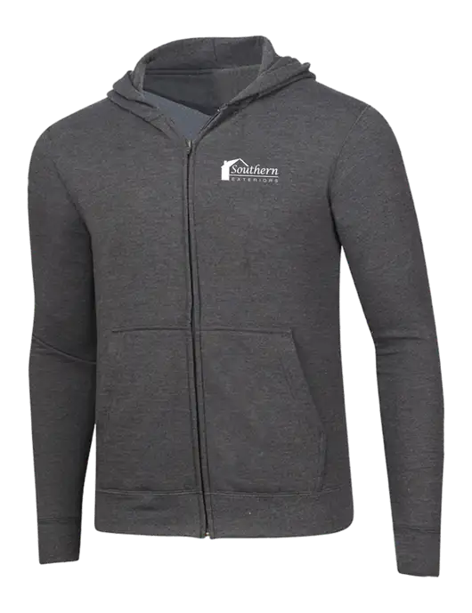 Dark Heather Grey 8.5 oz Ring Spun Zip Hooded Sweatshirt w/Southern Exteriors Logo