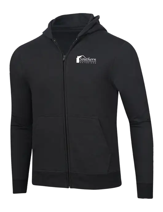 Jet Black 8.5 oz Ring Spun Zip Hooded Sweatshirt w/Southern Exteriors Logo