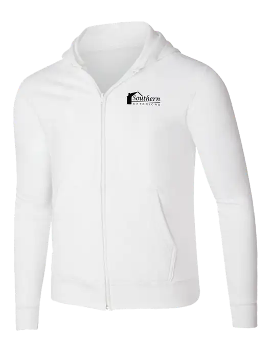 White 8.5 oz Ring Spun Zip Hooded Sweatshirt w/Southern Exteriors Logo