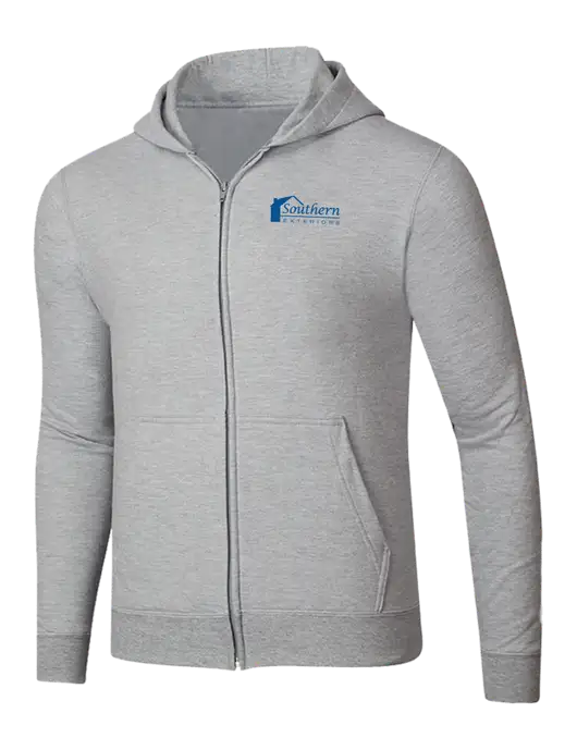 Light Grey Heather 8.5 oz Ring Spun Zip Hooded Sweatshirt w/Southern Exteriors Logo