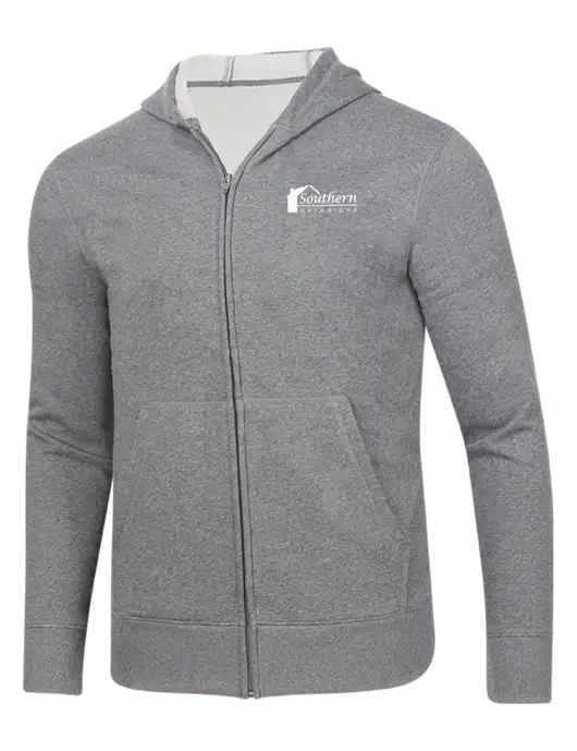 Full-Zip Medium Grey Heather Heavyweight Hooded Sweatshirt w/Southern Exteriors Logo